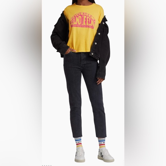 Re/Done Denim - Re/done 90s High-Rise Ankle Crop Jeans in Stoned Noir Size 29 New